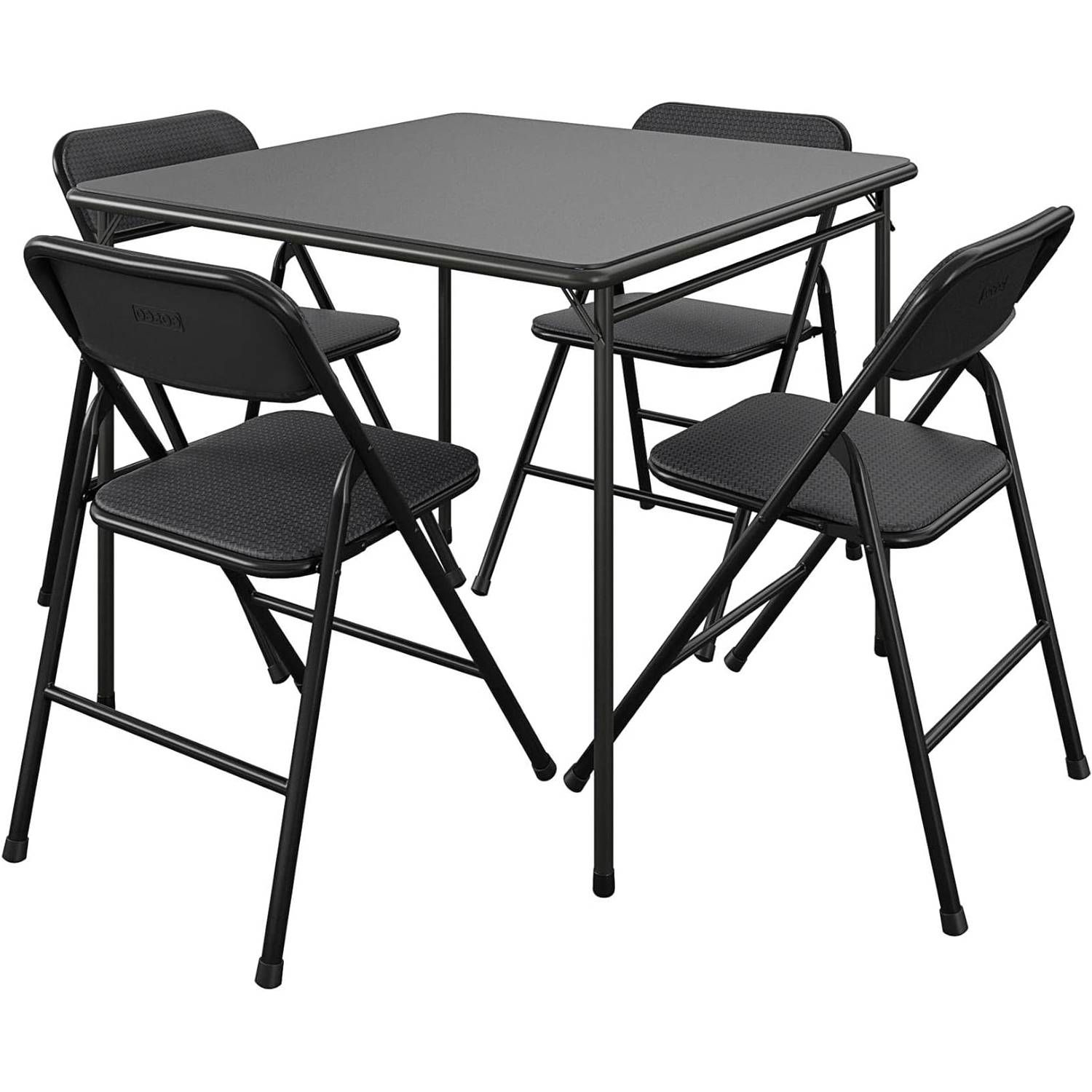 Black 5-Piece Square Folding Dining Table with 4 Chairs Guest Set Card Table