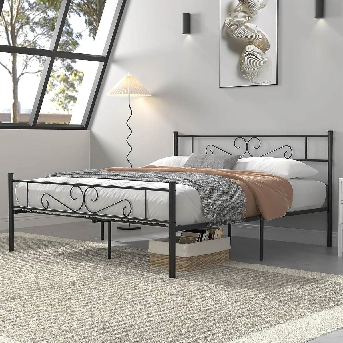 Full Sturdy Metal Platform Bed Frame with Headboard Footboard in Black Finish