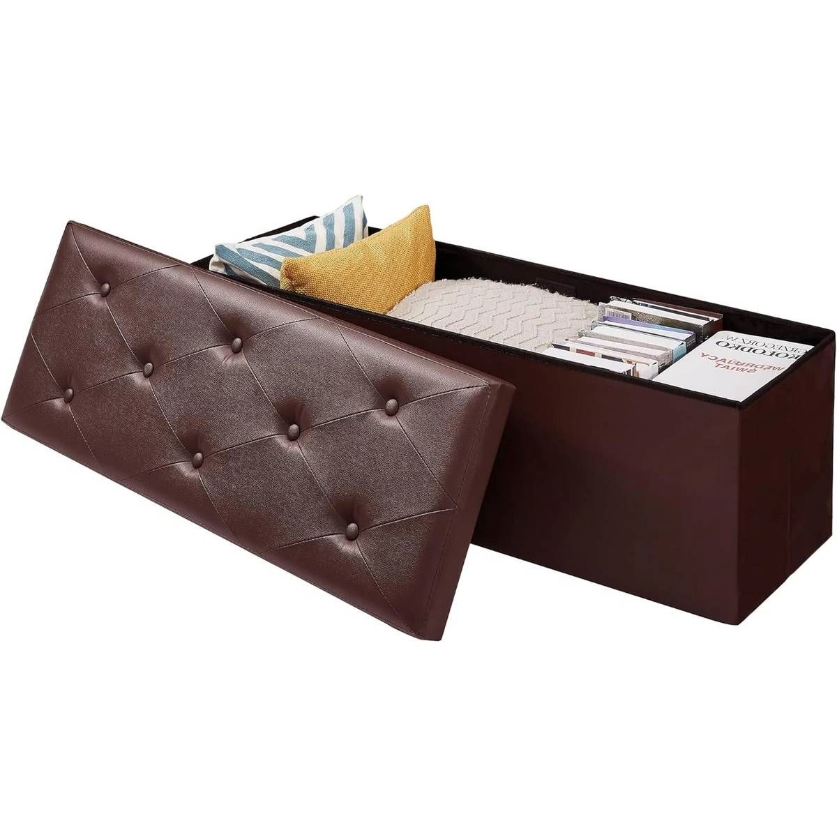 Brown Faux Leather Upholstered End of Bed Storage Bench Ottoman