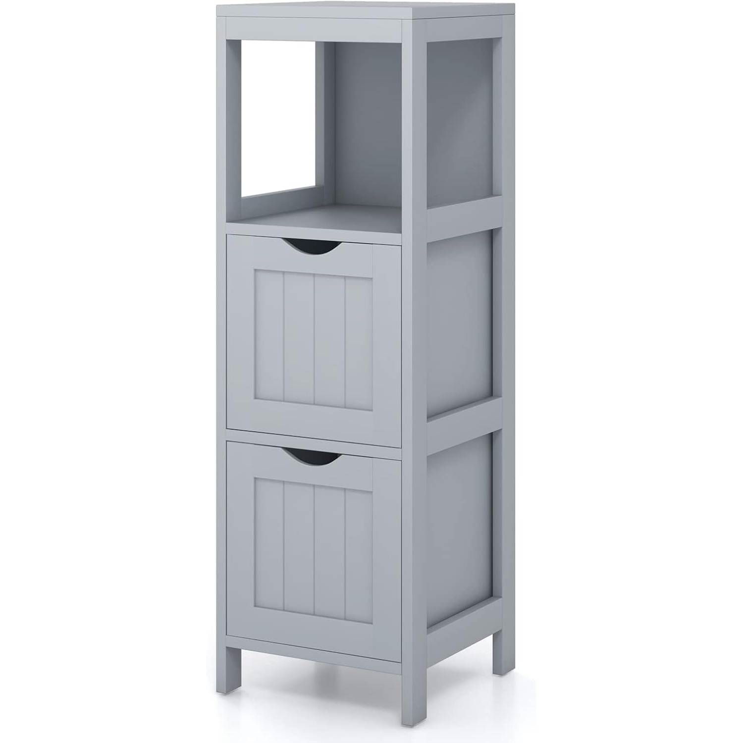 Modern Farmhouse 2-Drawer Bathroom Floor Cabinet with Shelf in Grey Wood Finish