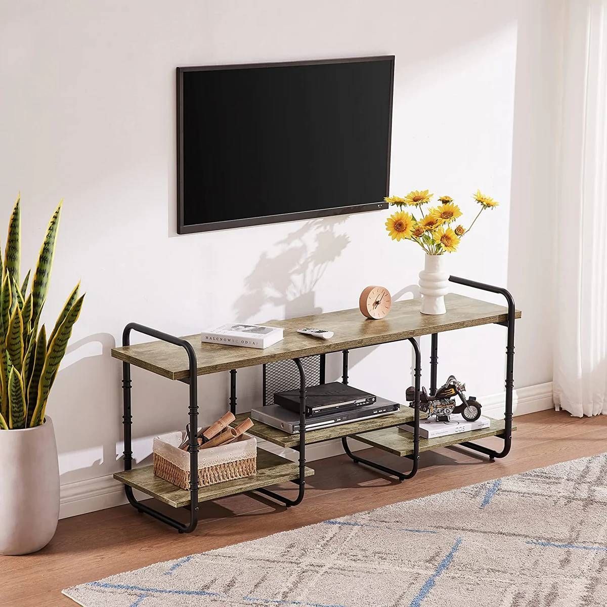 Modern Grey Wood and Metal Entertainment Center TV Stand for TV up to 60-inch