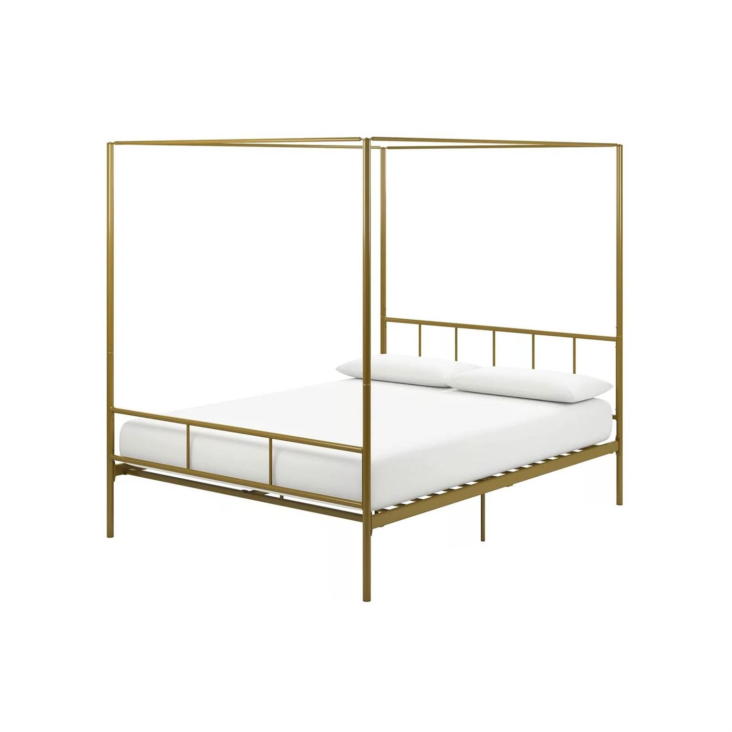 Queen size Modern Canopy Bed Frame with Headboard and Footboard in Gold Metal