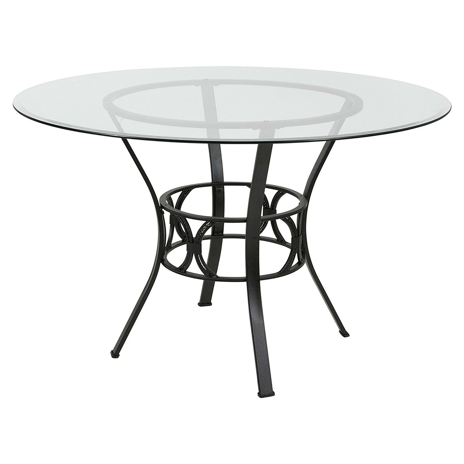 Round 48-inch Clear Glass Dining Table with Black Metal Frame
